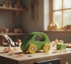 De foto van het product Handgemaakte Houten Speelgoedauto - Bosvriendje